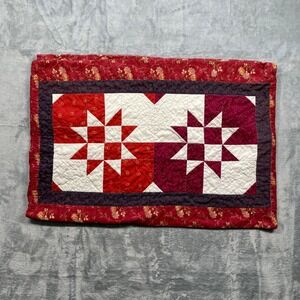 Handmade Quilted Lumbar Pillow Cover Star Pattern Red Burgundy Floral Border